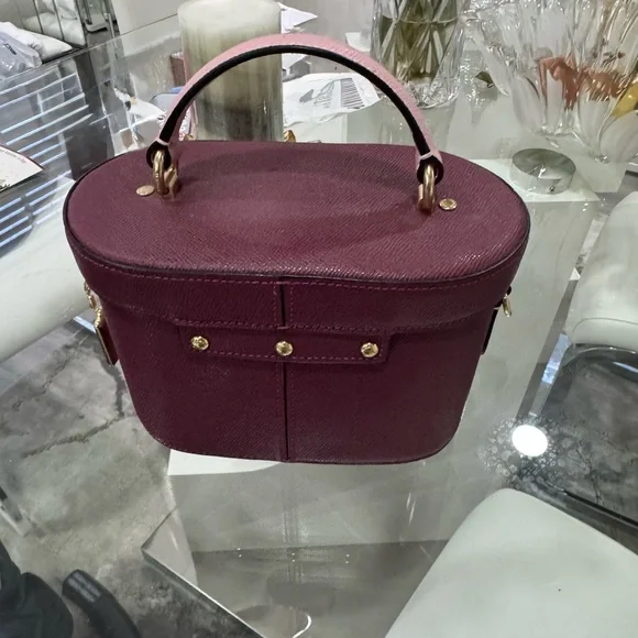 Coach Burgundy Mini Top-Handle Vanity Bag with Gold Hardware - Picture 3 of 4